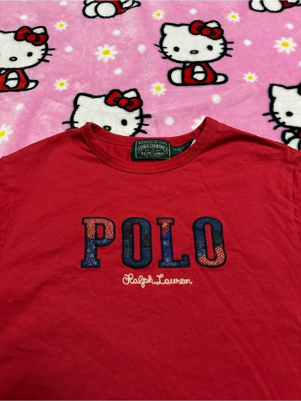 Ralph Lauren Polo Country Red Tee with patchwork POLO Script